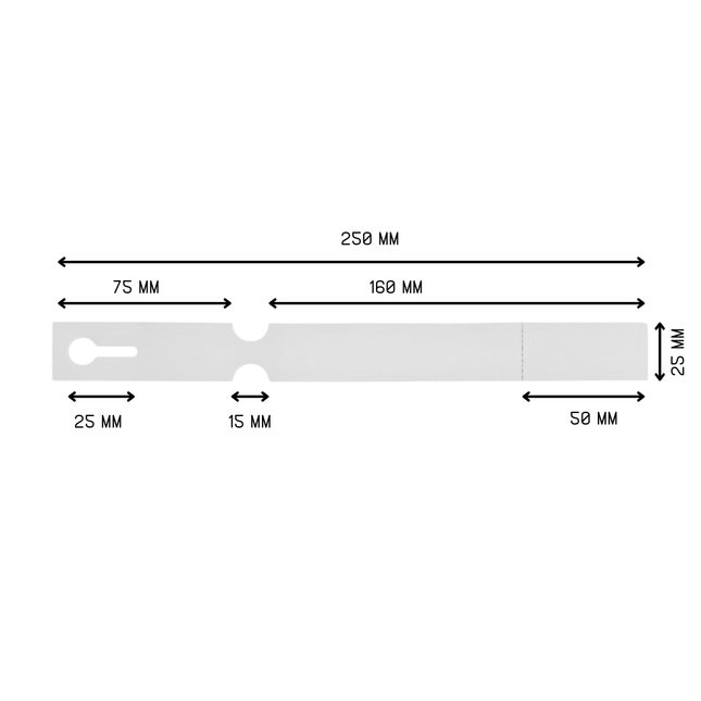Étiquettes à boucle blanches avec perforation - 250 x 25 mm - pour imprimante transfert thermique - 1500 étiquettes sur rouleau