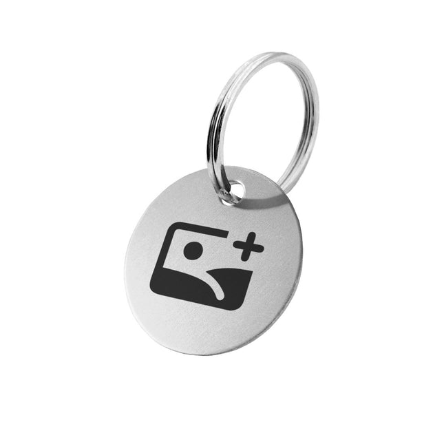 Porte-clés argenté avec logo en aluminium anodisé rond - par pièce
