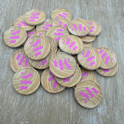 Jetons personnalisés avec motif en bois -  Ø29 mm - 100 pièces