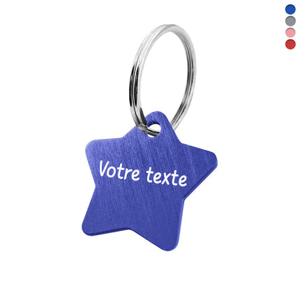 Porte-clés avec texte en aluminium anodisé étoile - 27 x 27 mm - par pièce