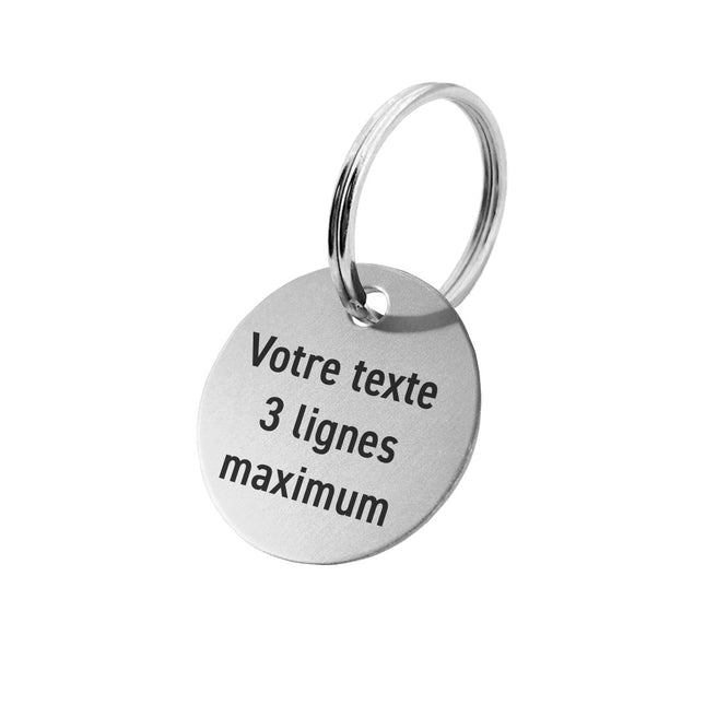 Porte-clés argenté numéroté avec texte en aluminium anodisé rond - par pièce