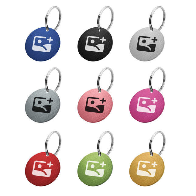 Porte-clés avec nom et numéro de téléphone en aluminium anodisé rond - Ø35 mm - par pièce