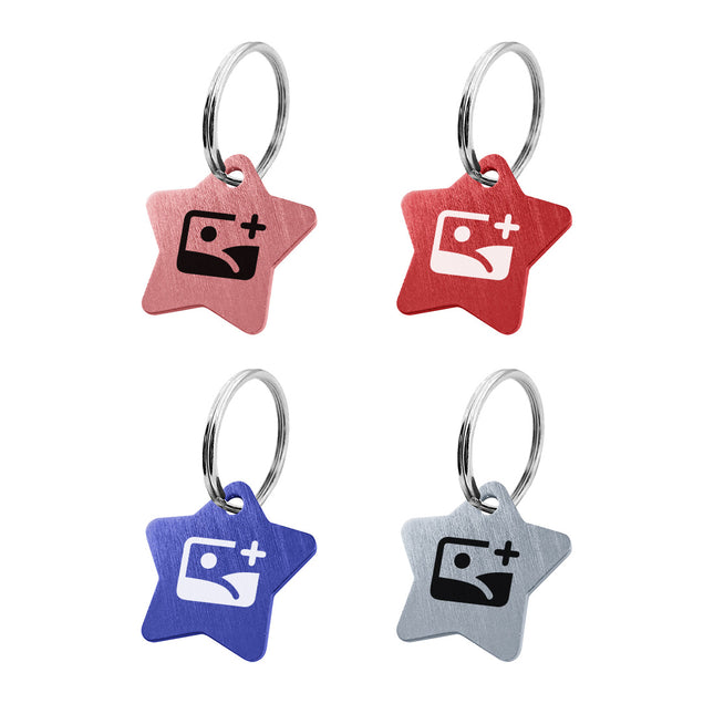 Porte-clés avec texte en aluminium anodisé étoile - 27 x 27 mm - par pièce