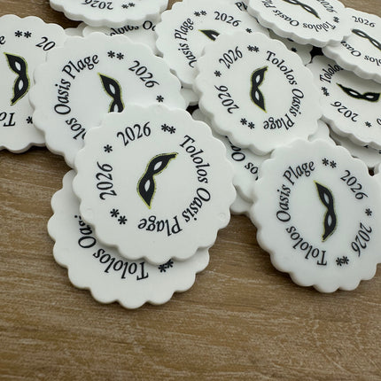 Jetons personnalisés blancs en vague - 38 x 38 mm - 100 pièces