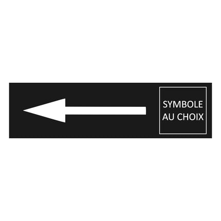Plaque de porte flèche gauche et symbole -  aluminium noir - 165 x 45 mm