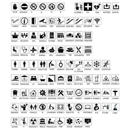 Plaque de porte flèche gauche et symbole -  aluminium doré - 165 x 45 mm