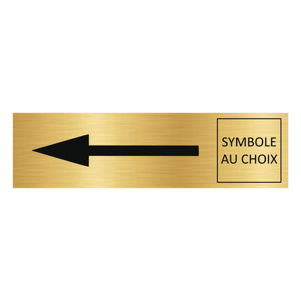 Plaque de porte flèche gauche et symbole -  aluminium doré - 165 x 45 mm