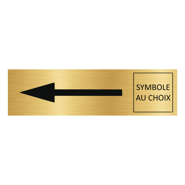 Plaque de porte flèche gauche et symbole -  aluminium doré - 165 x 45 mm