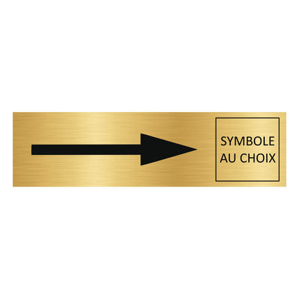 Plaque de porte flèche droite et symbole -  aluminium doré - 165 x 45 mm
