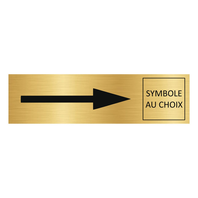 Plaque de porte flèche droite et symbole -  aluminium doré - 165 x 45 mm