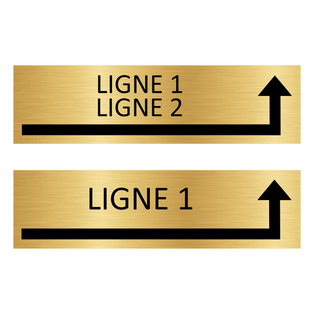 Plaque de porte avec votre texte avec flèche vers la droite - aluminium doré - 165 x 45 mm
