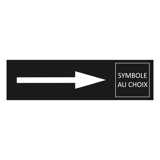 Plaque de porte flèche droite et symbole -  aluminium noir - 165 x 45 mm