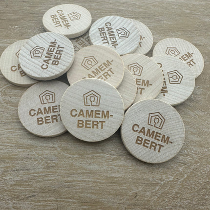 Jetons personnalisés gravés en bois -  Ø37 mm - 100 pièces