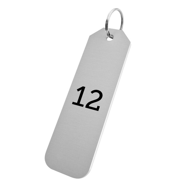 Porte-clés argenté numéroté en aluminium anodisé rectangle - 100 x 30 mm - par pièce