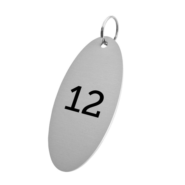 Porte-clés argenté numéroté en aluminium anodisé ovale - 90 x 40 mm - par pièce