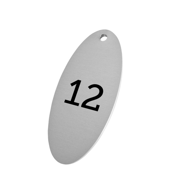 Jeton numéroté argenté en aluminium anodisé ovale - 90 x 40 mm - par pièce