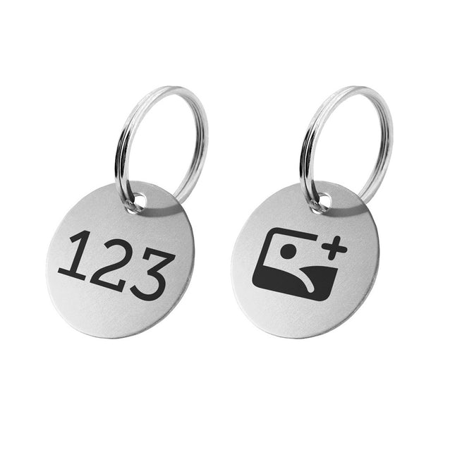 Porte-clés argenté numéroté recto et logo verso en aluminium anodisé rond - par pièce
