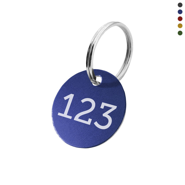 Porte-clés numéroté en aluminium anodisé rond - par pièce