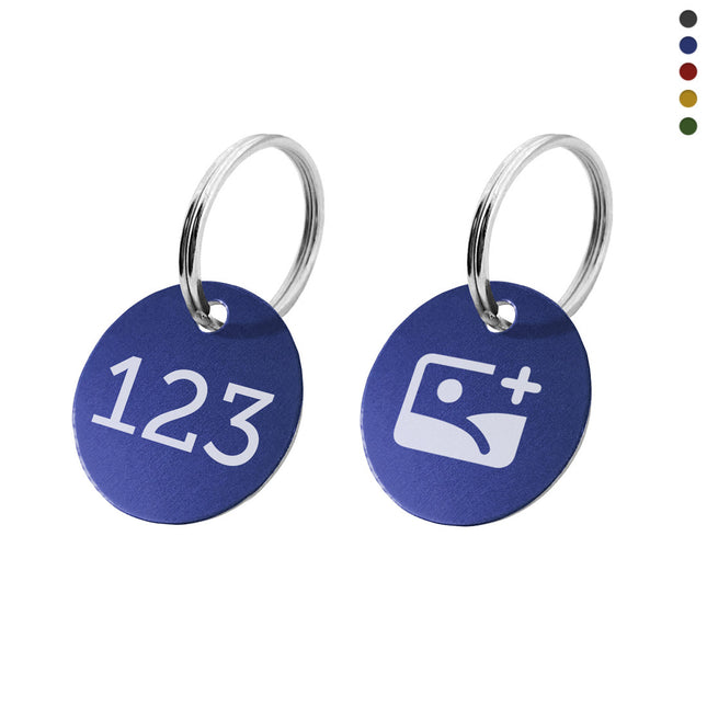 Porte-clés numéroté recto et logo verso en aluminium anodisé rond - par pièce