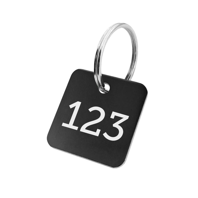 Porte-clés numéroté en aluminium anodisé carré - 30 x 30 mm - par pièce