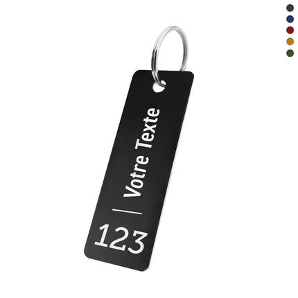 Porte-clés numéroté avec texte en aluminium anodisé rectangle - 70 x 25 mm - par pièce
