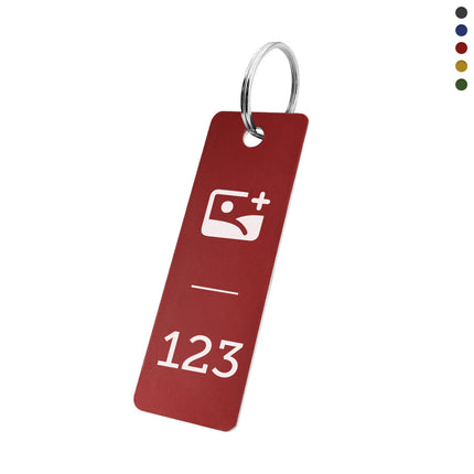 Porte-clés numéroté avec logo en aluminium anodisé rectangle - 70 x 25 mm - par pièce