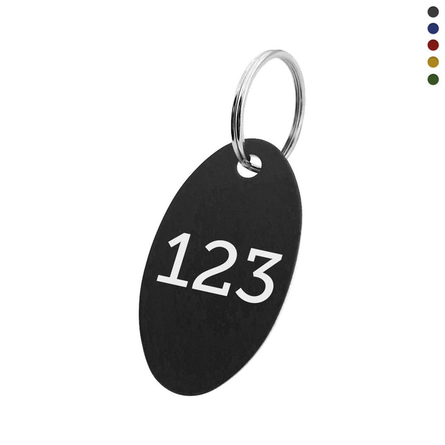 Porte-clés numéroté en aluminium anodisé ovale - 40 x 24 mm - par pièce