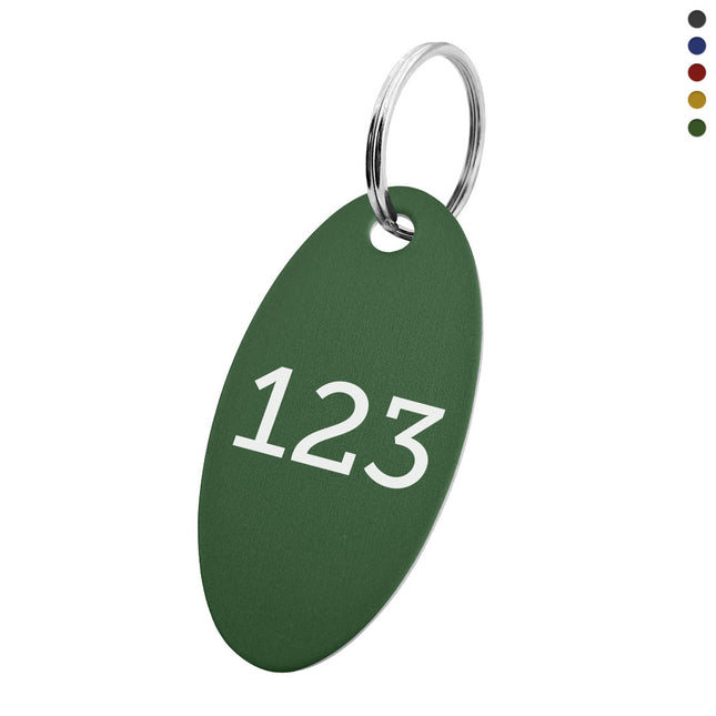 Porte-clés numéroté en aluminium anodisé ovale - 50 x 25 mm - par pièce