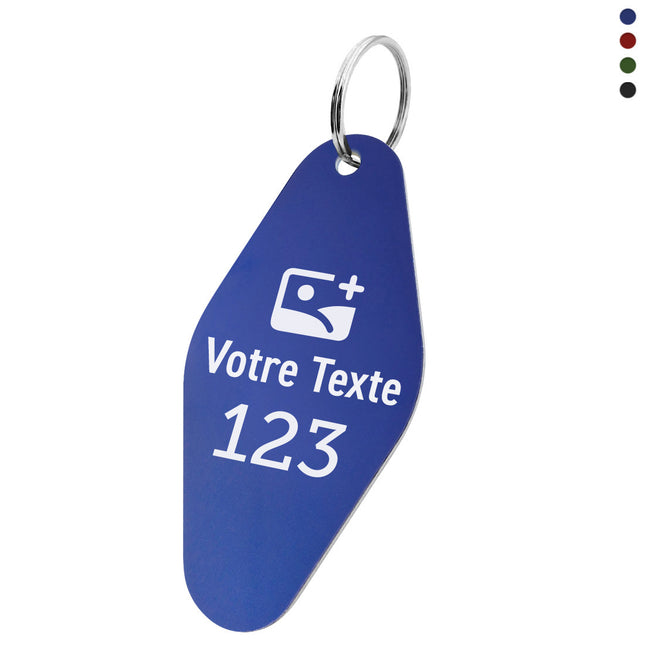 Porte-clés numéroté avec texte et logo en aluminium anodisé losange - 88,5 x 44 mm - par pièce