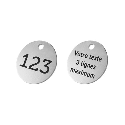 Jeton numéroté recto avec texte verso en aluminium anodisé rond argent - par pièce