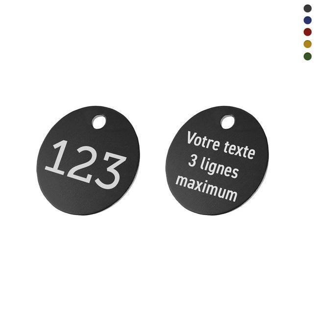 Jeton numéroté recto avec texte verso en aluminium anodisé rond - par pièce
