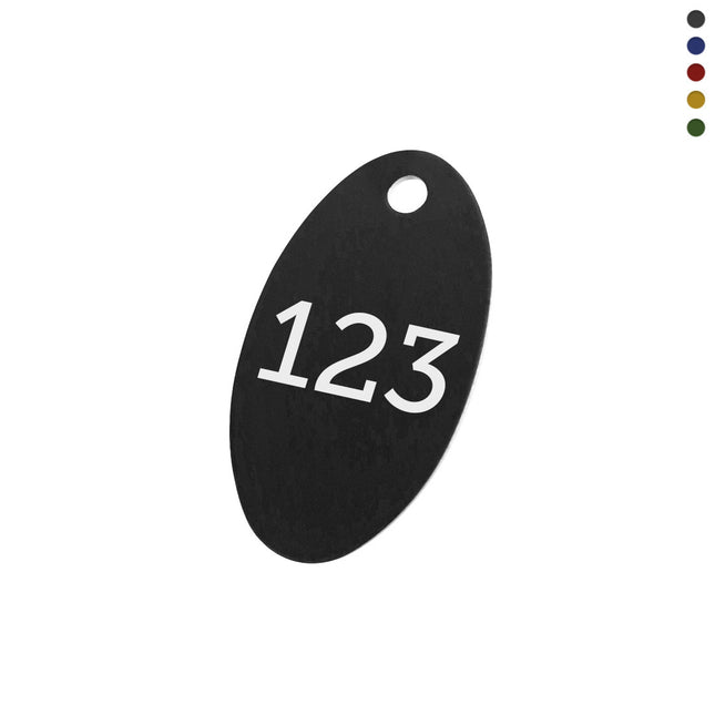 Jeton numéroté en aluminium anodisé ovale - 40 x 24 mm - par pièce