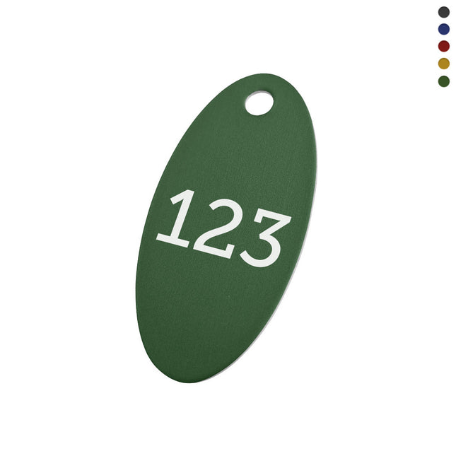 Jeton numéroté en aluminium anodisé ovale - 50 x 25 mm - par pièce