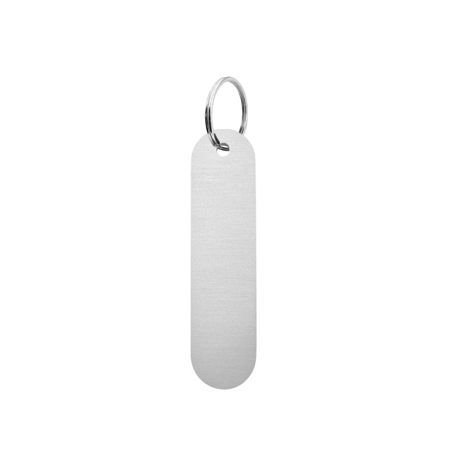 Porte-clés argenté en aluminium anodisé ovale - 78 x 20 mm - par pièce