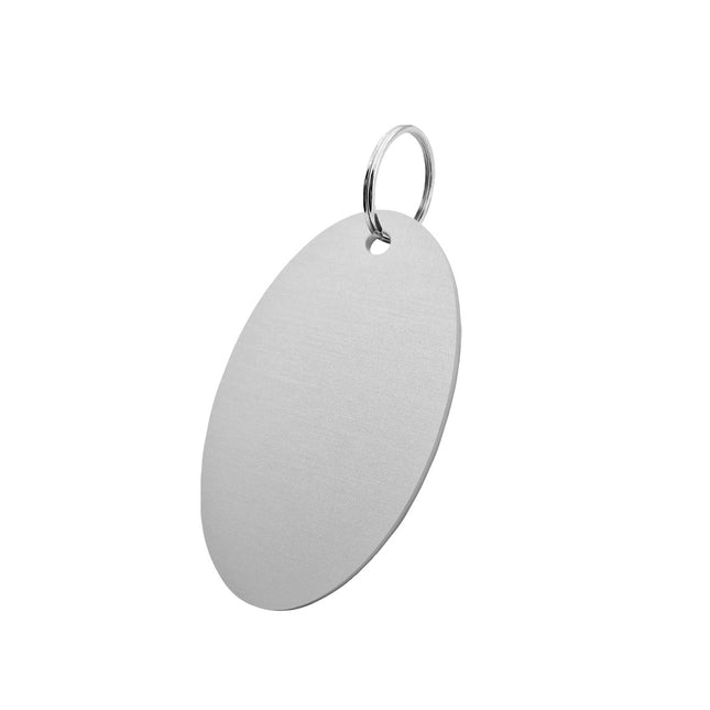 Porte-clés argenté en aluminium anodisé ovale - 67 x 37 mm - par pièce