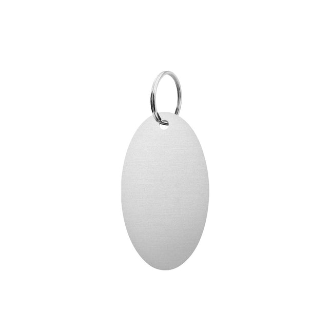 Porte-clés argenté en aluminium anodisé ovale - 67 x 37 mm - par pièce
