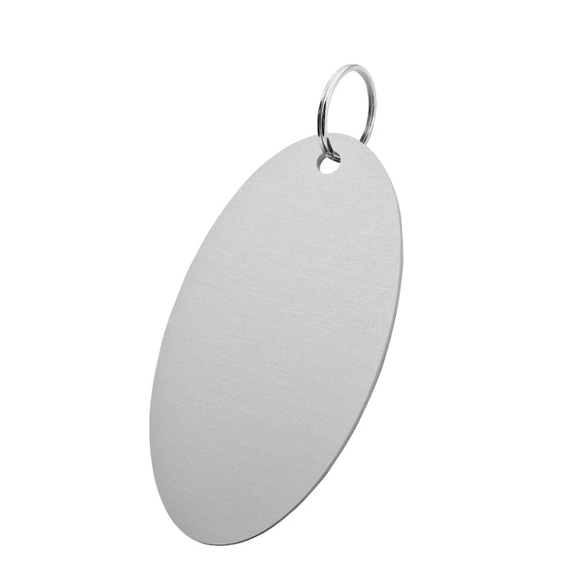 Porte-clés argenté en aluminium anodisé ovale - 85 x 45 mm - par pièce