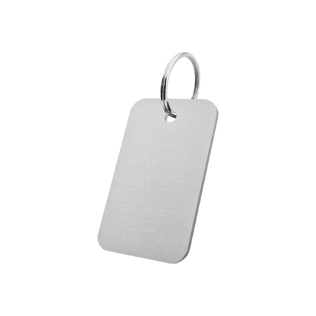 Porte-clés argenté en aluminium anodisé rectangle - 50 x 30 mm - par pièce