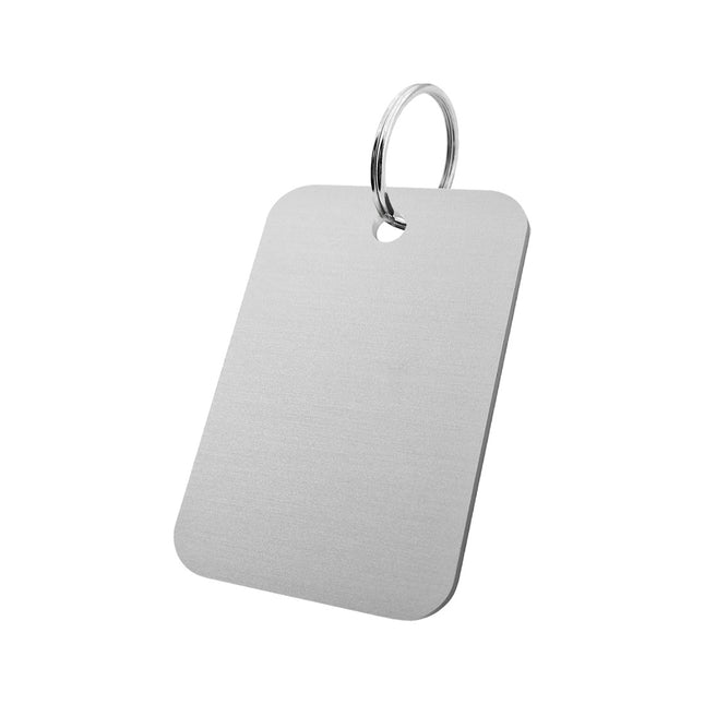 Porte-clés argenté en aluminium anodisé rectangle - 60 x 40 mm - par pièce