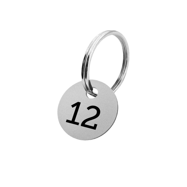 Porte-clés argenté numéroté en aluminium anodisé rond - Ø20 mm - par pièce