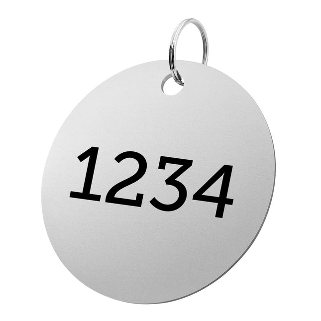 Porte-clés argenté numéroté en aluminium anodisé rond - Ø80 mm - par pièce