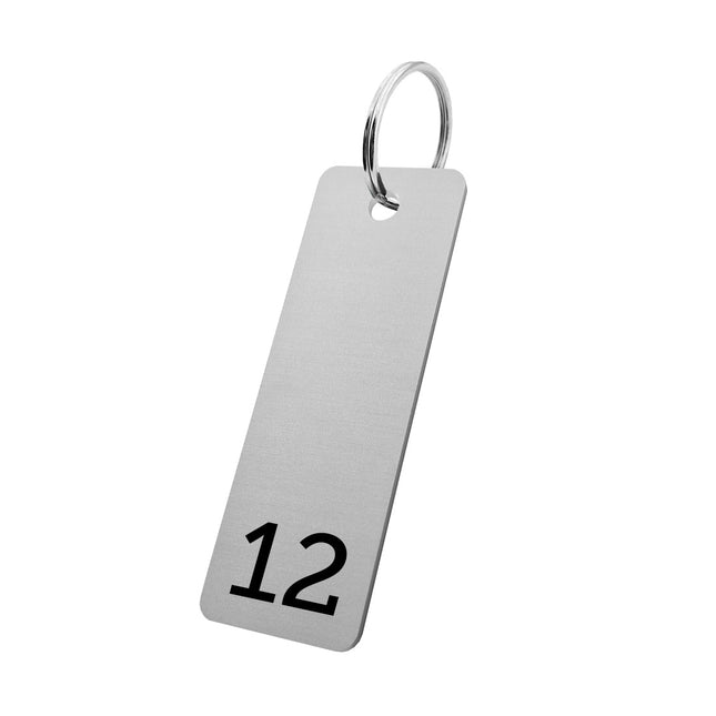 Porte-clés numéroté argenté en aluminium anodisé rectangle - 70 x 25 mm - par pièce