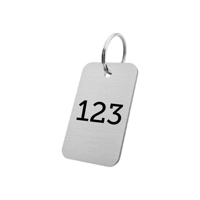 Porte-clés numéroté argenté en aluminium anodisé mat rectangle - 50 x 30 mm - par pièce