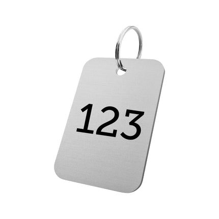 Porte-clés numéroté argenté en aluminium anodisé mat rectangle - 60 x 40 mm - par pièce