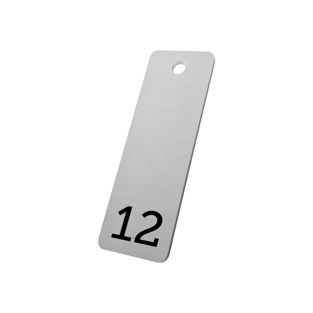 Jeton numéroté argenté en aluminium anodisé - 70 x 25 mm - par pièce