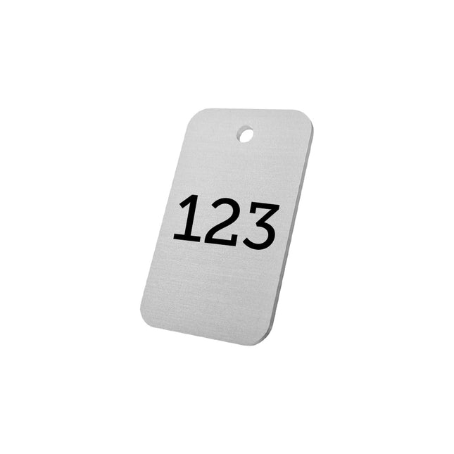 Jeton numéroté argenté en aluminium anodisé - 50 x 30 mm - par pièce