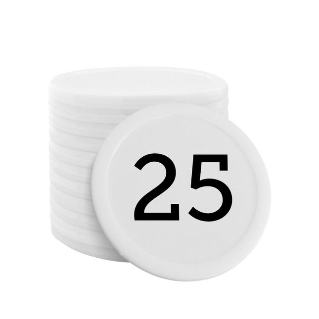 Jetons blancs pour buvette numérotés Ø28 mm - 100 pièces