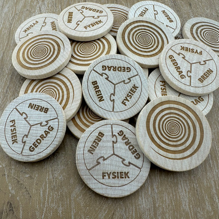 Jetons personnalisés gravés en bois -  Ø37 mm - 100 pièces
