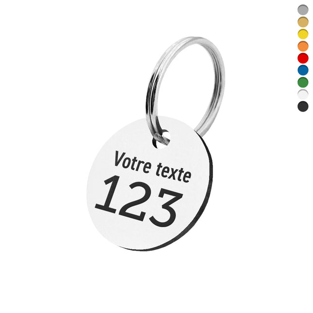Porte-clés acrylique numéroté avec texte rond - par pièce