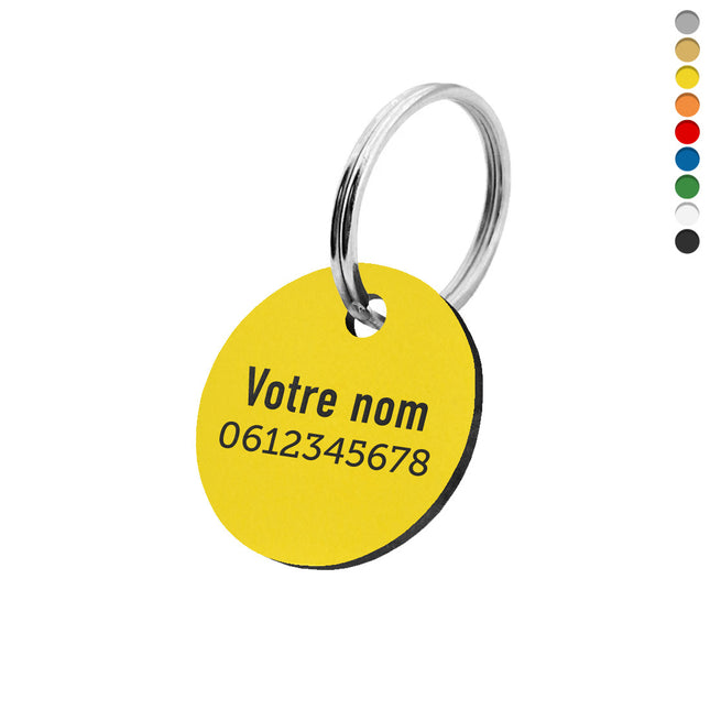 Porte-clés acrylique avec nom et numéro de téléphone rond - par pièce
